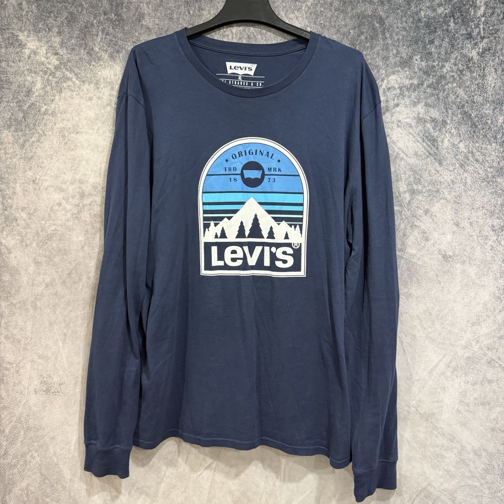 Levi‎ Men's Classic Fit Long Sleeve Graphic Logo T-Shirt Navy Size XL